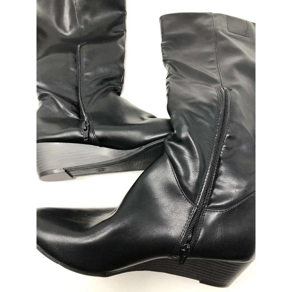 A NEW‎ DAY Womens 10 Tall Faux Leather Boots Low Wedge